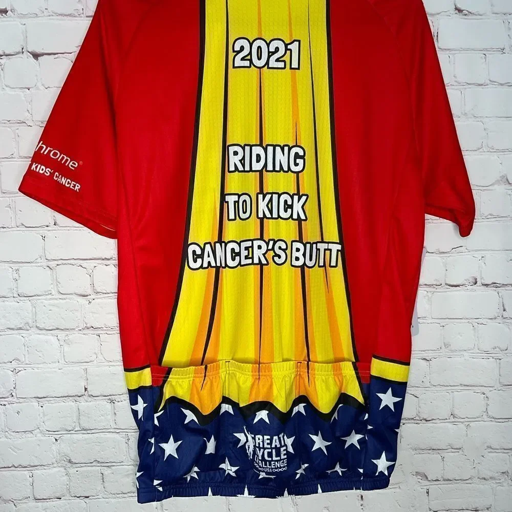 2021 Riding To Kick Cancer Cycling Jersey 2XL Red Yellow By Blackchrome.‎